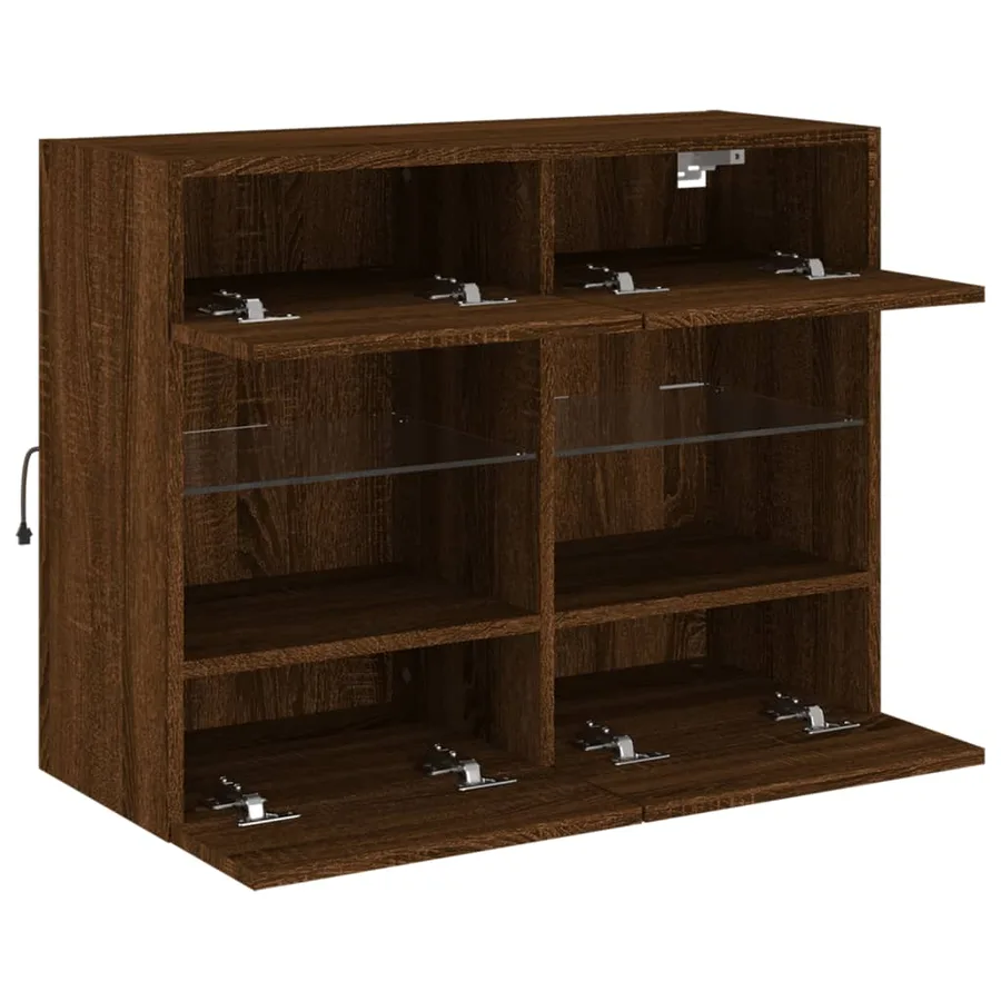 Meuble TV mural avec lumières LED chêne marron 78,5x30x60,5 cm - 7