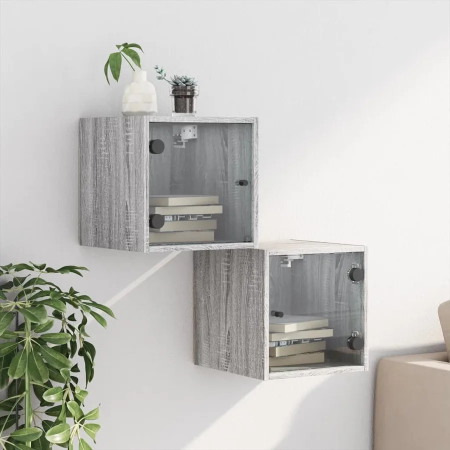 Tables de chevet et portes vitrées 2pcs sonoma gris 35x37x35cm - 3