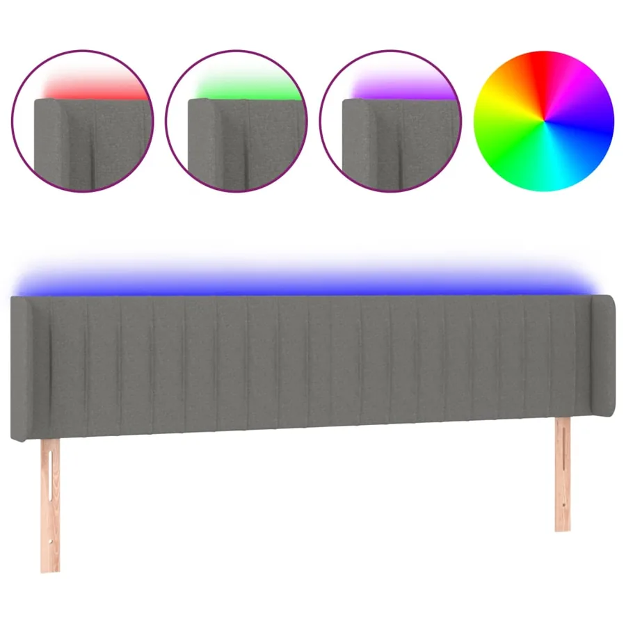 Tête de lit à LED Gris foncé 203x16x78/88 cm Tissu - 2