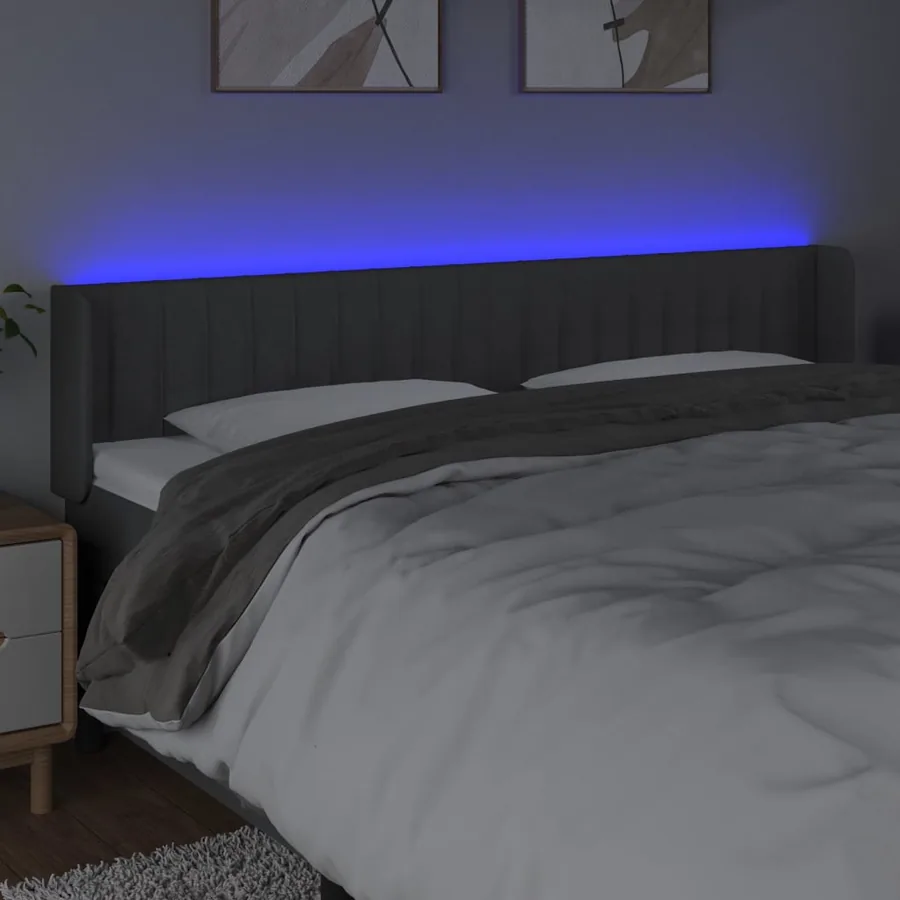 Tête de lit à LED Gris foncé 203x16x78/88 cm Tissu - 4