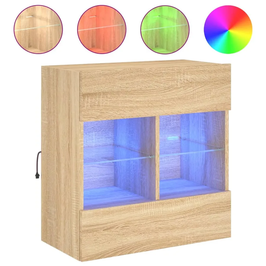 Meuble TV mural avec lumières LED chêne sonoma 58,5x30x60,5 cm - 2