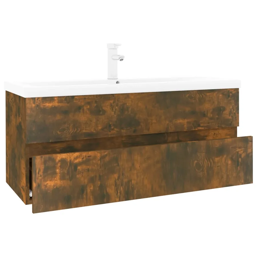 Meuble lavabo avec bassin intégré Chêne fumé Bois d'ingénierie - 2