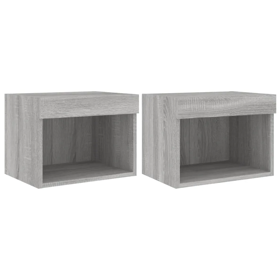 Tables de chevet murales avec lumières LED 2 pcs sonoma gris - 2