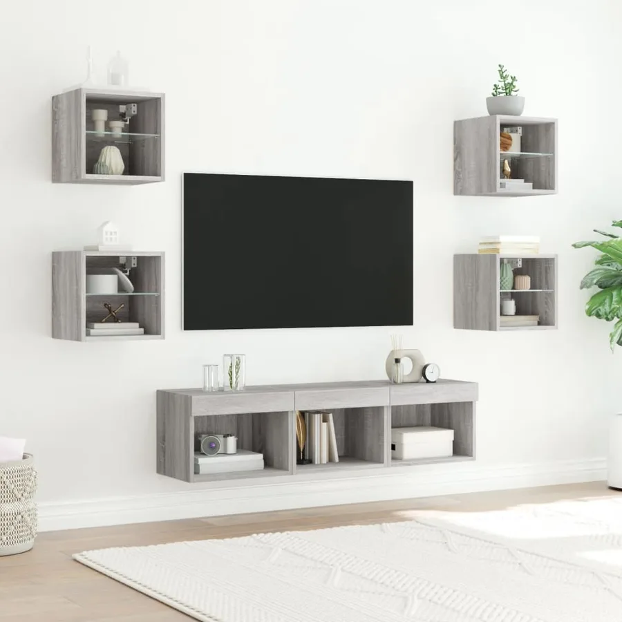 Unités murales TV avec LED 7 pcs gris sonoma bois d'ingénierie - 3