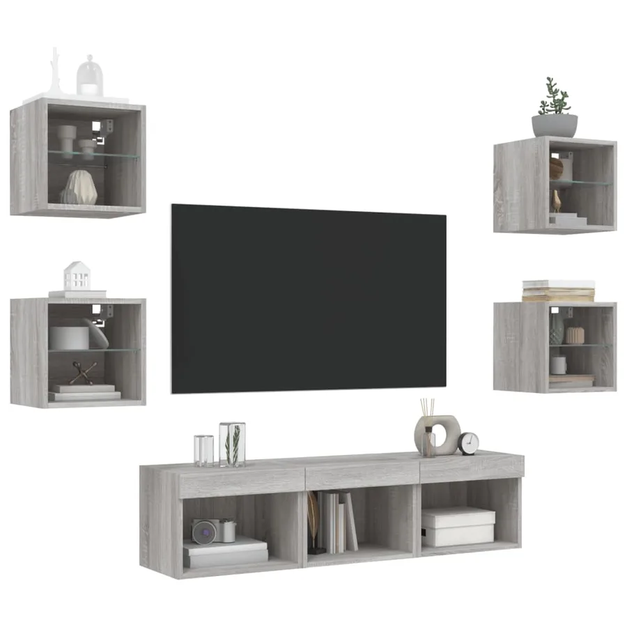 Unités murales TV avec LED 7 pcs gris sonoma bois d'ingénierie - 4