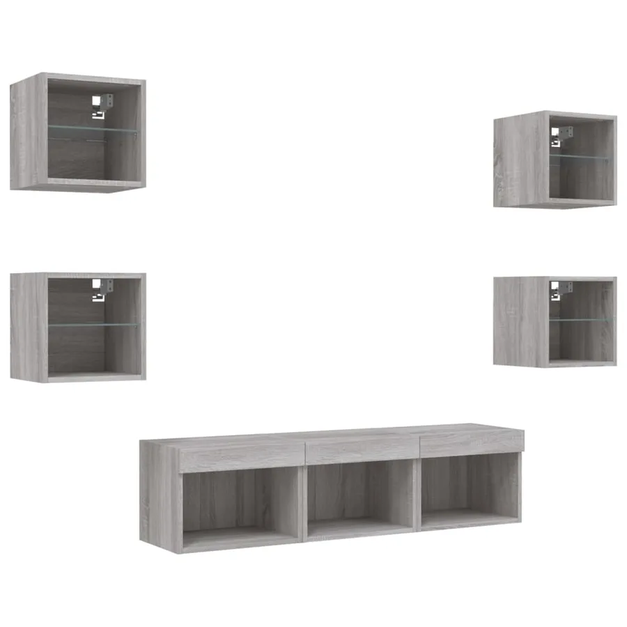 Unités murales TV avec LED 7 pcs gris sonoma bois d'ingénierie - 5