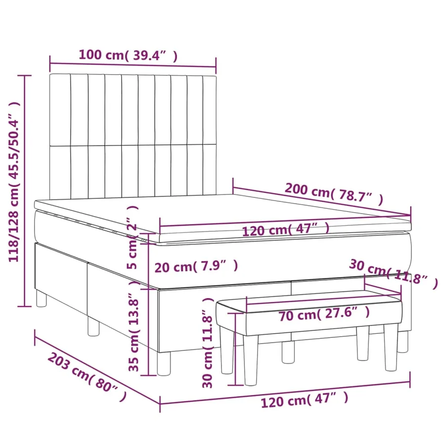 Sommier à lattes de lit avec matelas Gris foncé 120x200cm Tissu - 8