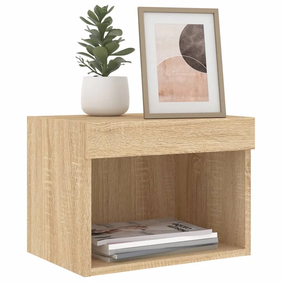 Tables de chevet murales avec lumières LED 2 pcs chêne sonoma - 6