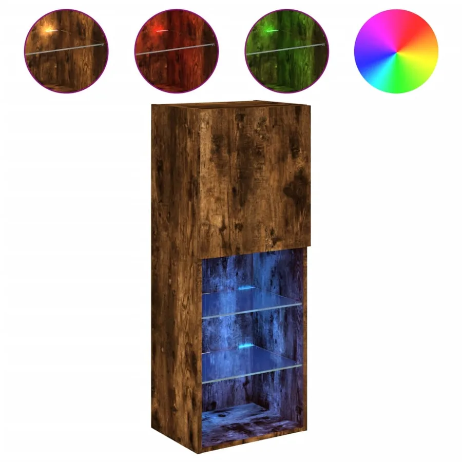 Meuble TV avec lumières LED chêne fumé 40,5x30x102 cm - 2