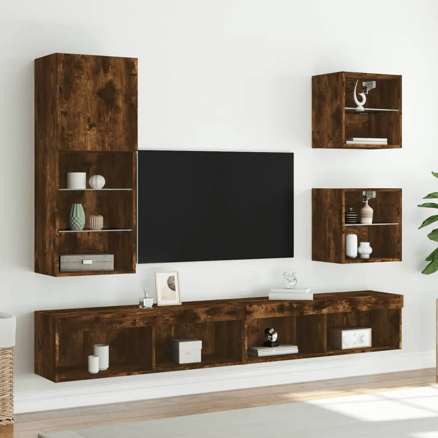 Meuble TV avec lumières LED chêne fumé 40,5x30x102 cm - 3