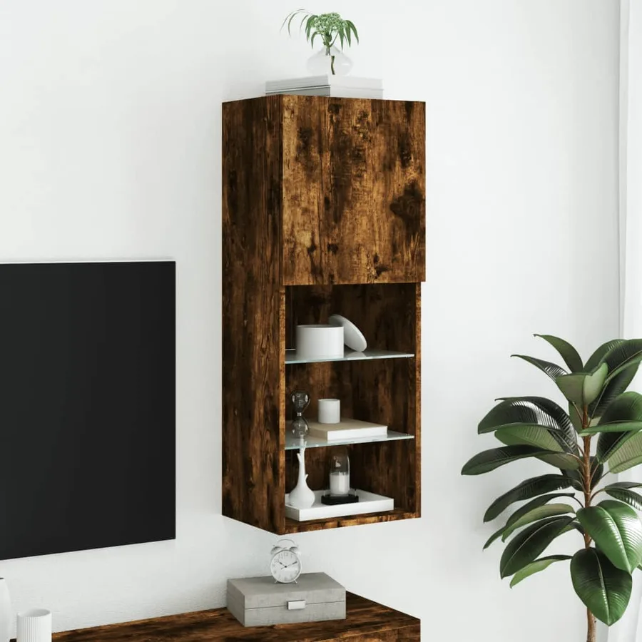 Meuble TV avec lumières LED chêne fumé 40,5x30x102 cm - 4