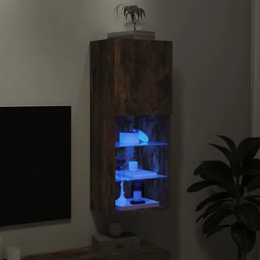 Meuble TV avec lumières LED chêne fumé 40,5x30x102 cm - 5