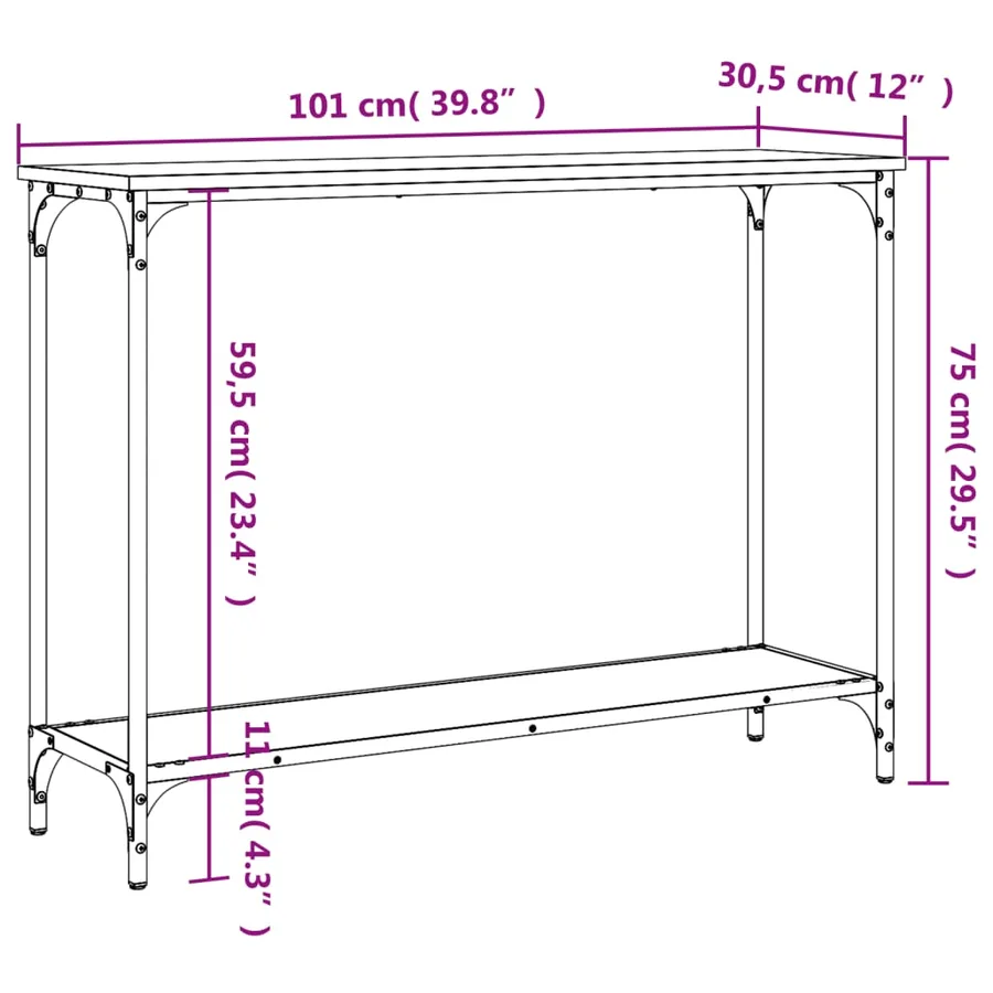 Table console chêne marron 101x30,5x75 cm bois d'ingénierie - 9