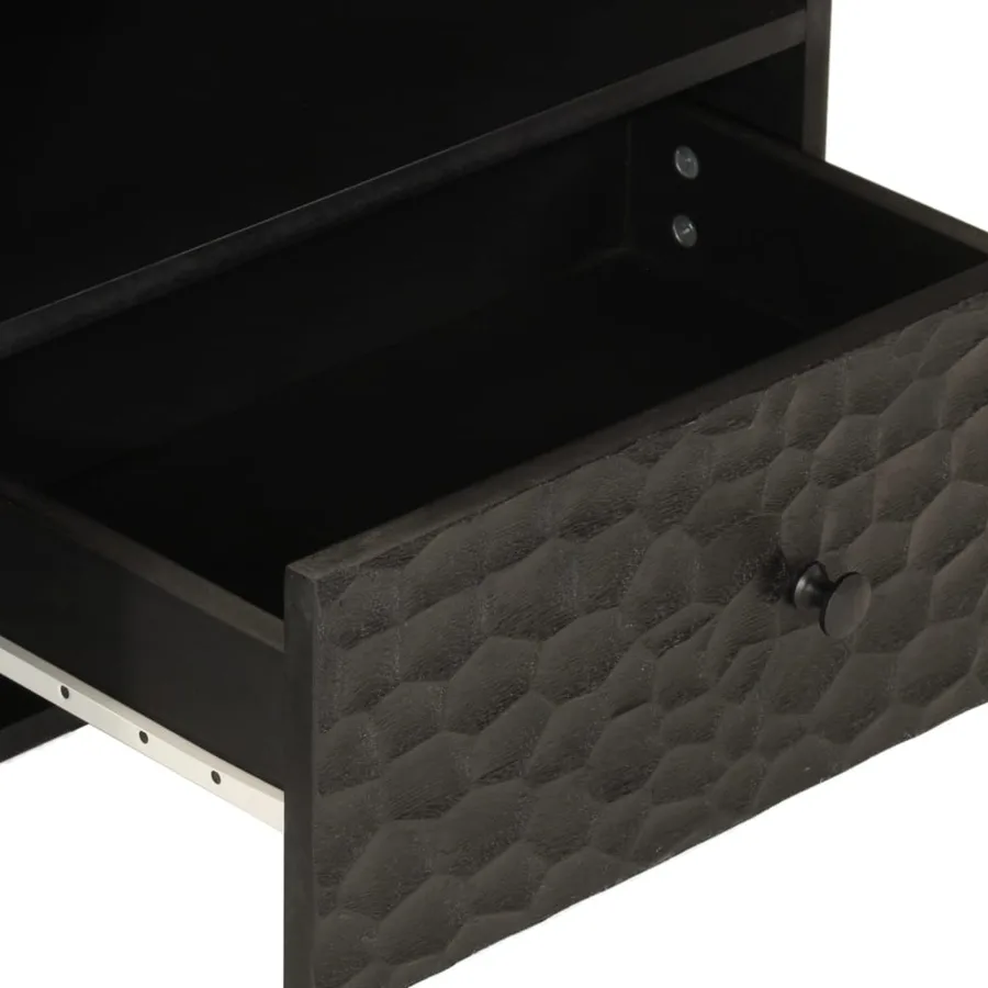 Meuble TV noir 80x33x46 cm bois massif de manguier - 8
