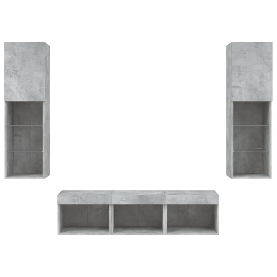 Unités murales TV avec LED 5 pcs gris béton bois d'ingénierie - 7