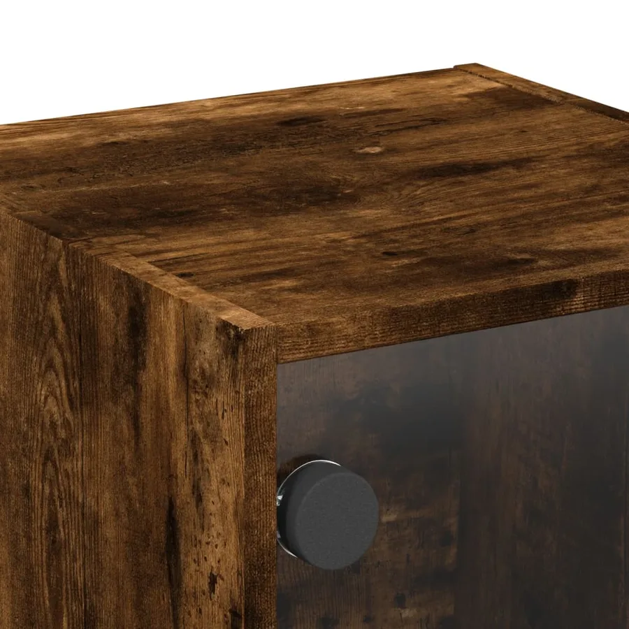 Tables de chevet et portes vitrées 2 pcs chêne fumé 35x37x35 cm - 10