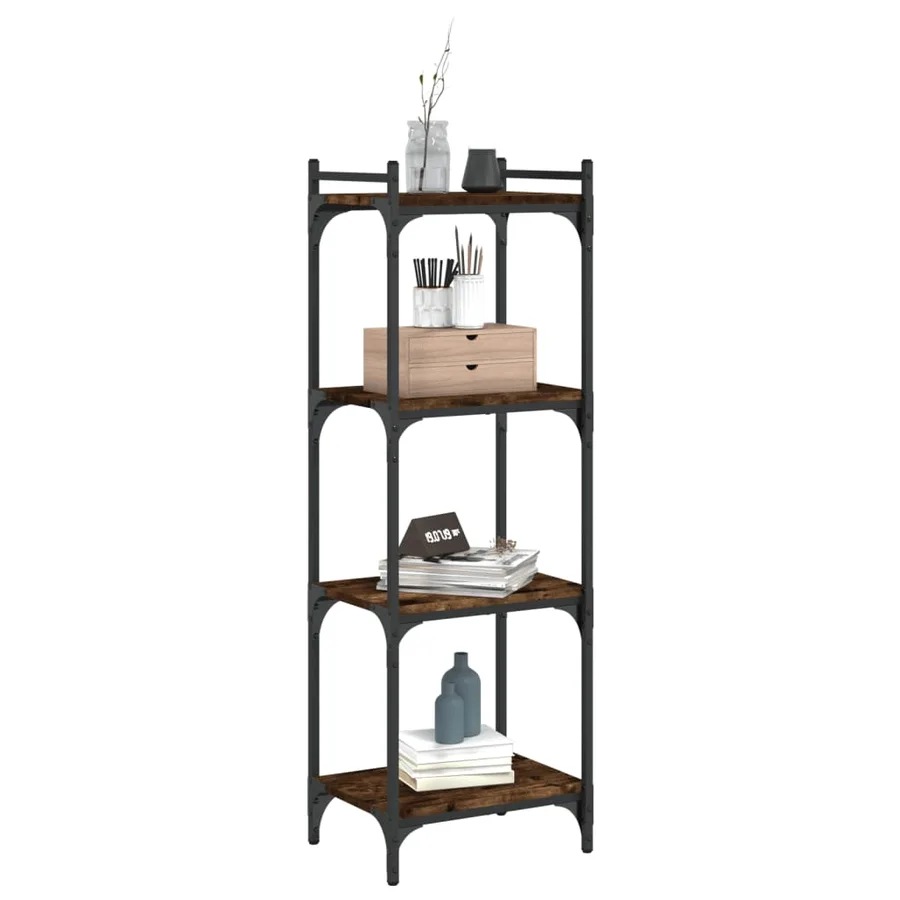 Bibliothèque 4 niveaux chêne fumé 40x30x120cm bois d'ingénierie - 3