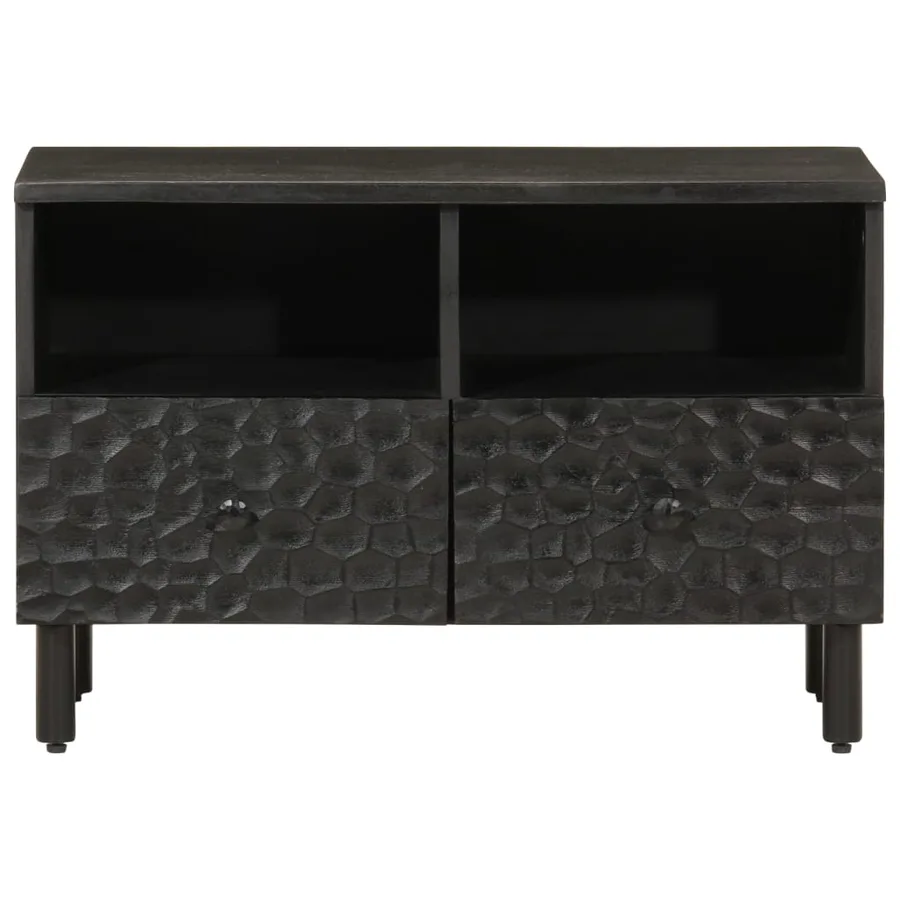 Meuble TV noir 70x33x46 cm bois massif de manguier - 3