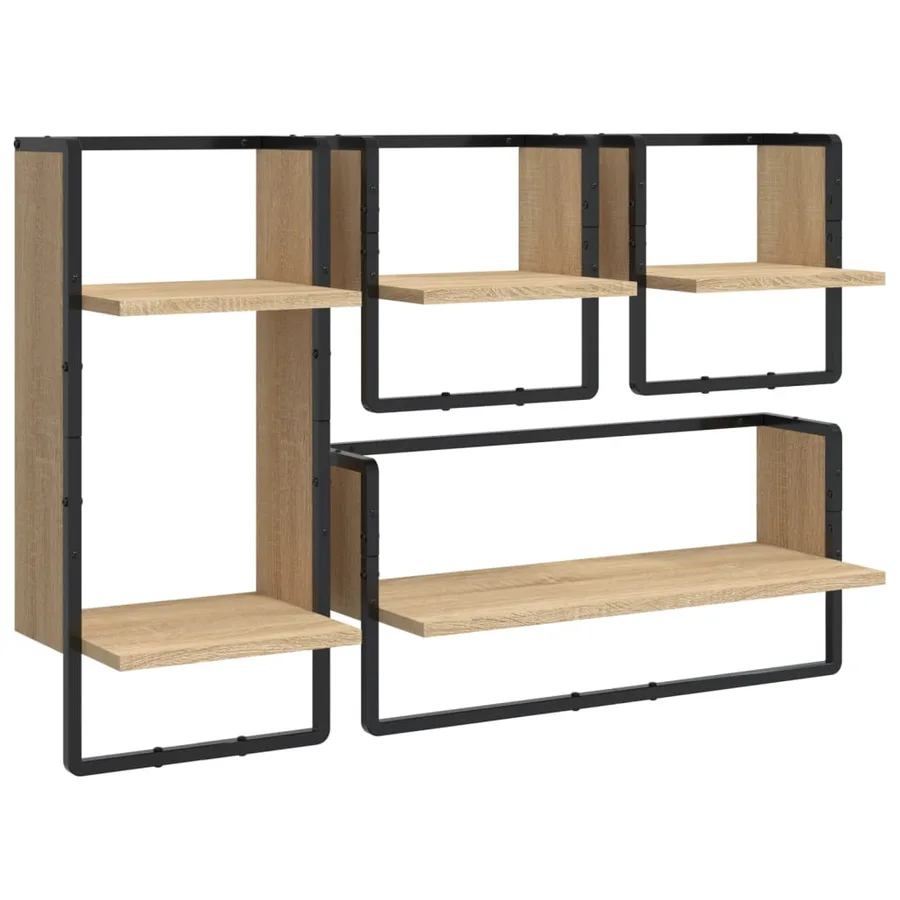 Ensemble d'étagères murales avec barres 4 pcs chêne sonoma - 2
