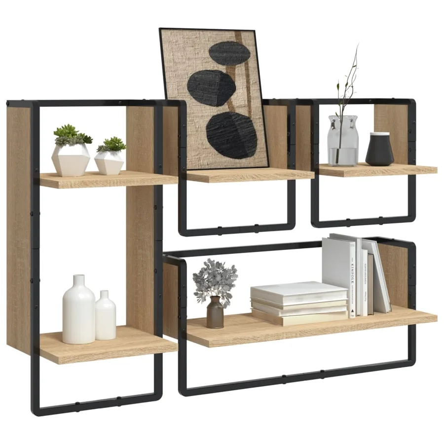 Ensemble d'étagères murales avec barres 4 pcs chêne sonoma - 3