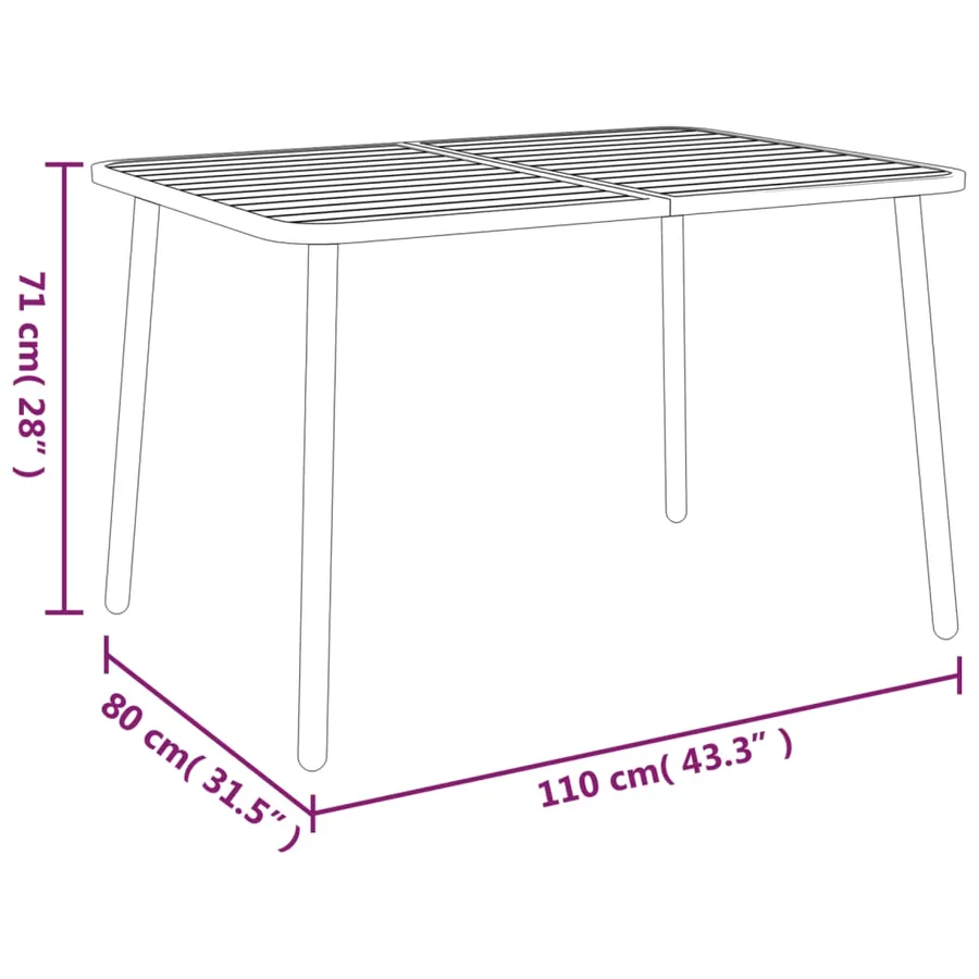 Table de jardin anthracite 110x80x71 cm acier - 6