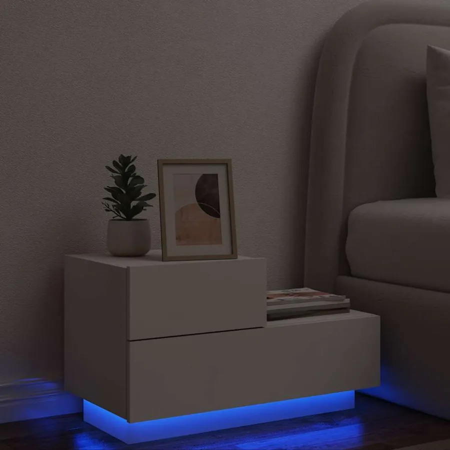 Table de chevet avec lumières LED blanc 70x36x40,5 cm