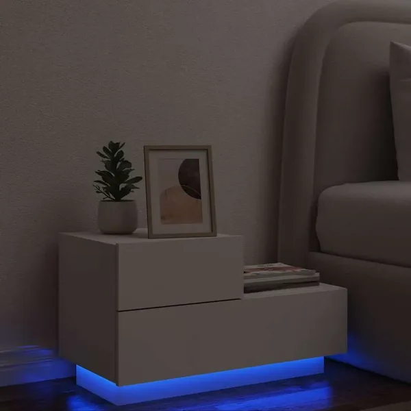 Table de chevet avec lumières LED blanc 70x36x40,5 cm