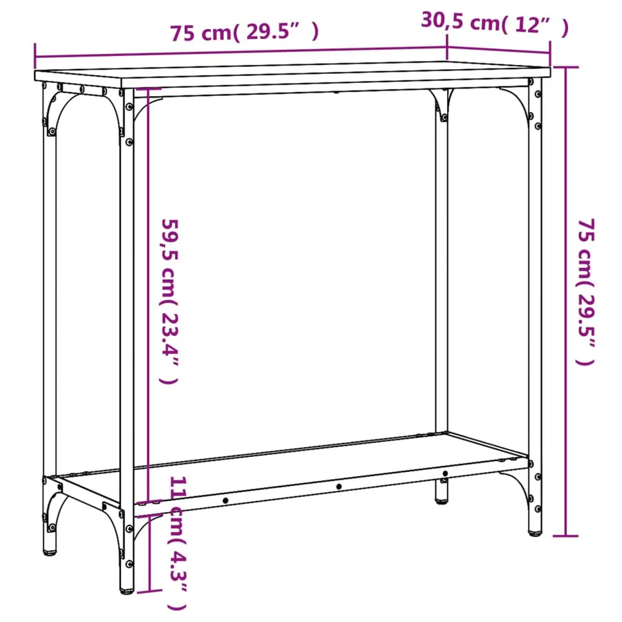 Table console sonoma gris 75x30,5x75 cm bois d'ingénierie - 9