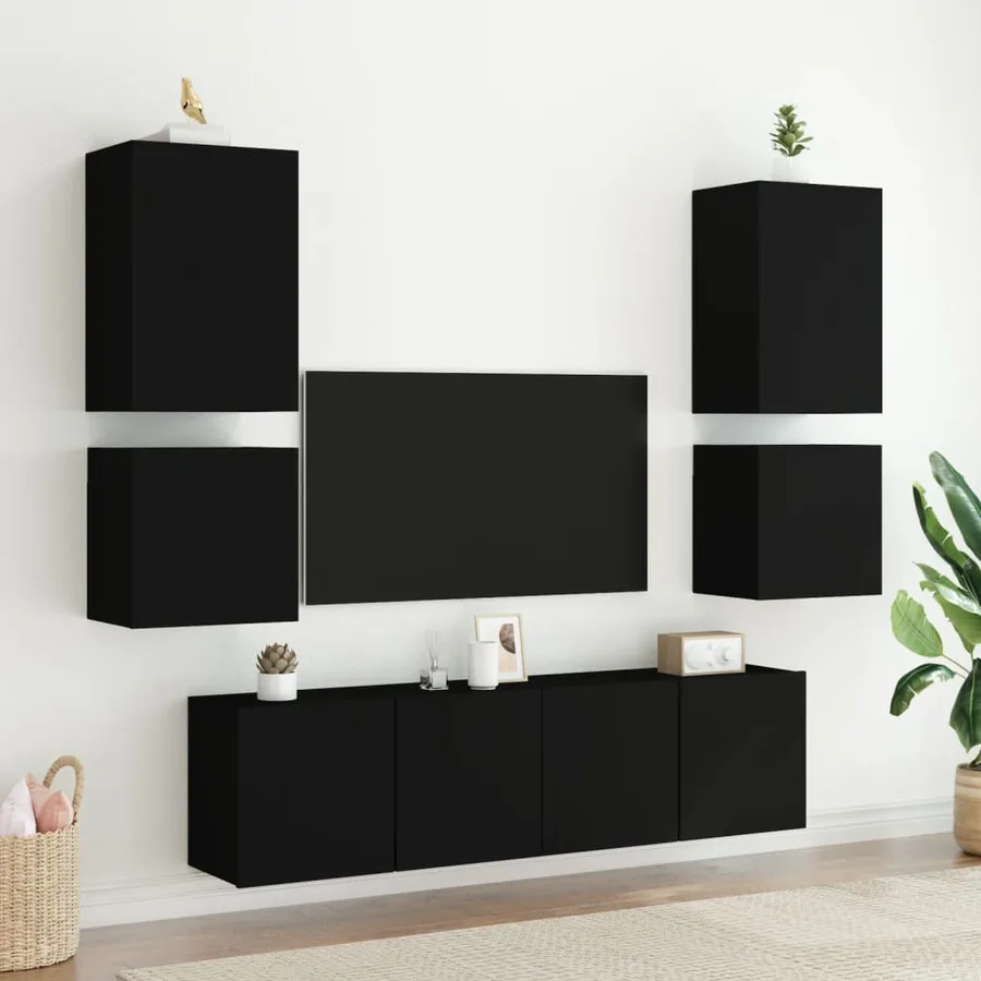 Meubles TV muraux 2 pcs noir 40,5x30x40 cm bois d'ingénierie - 4