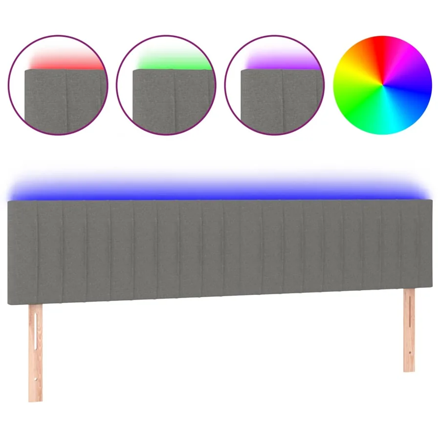 Tête de lit à LED Gris foncé 200x5x78/88 cm Tissu - 2