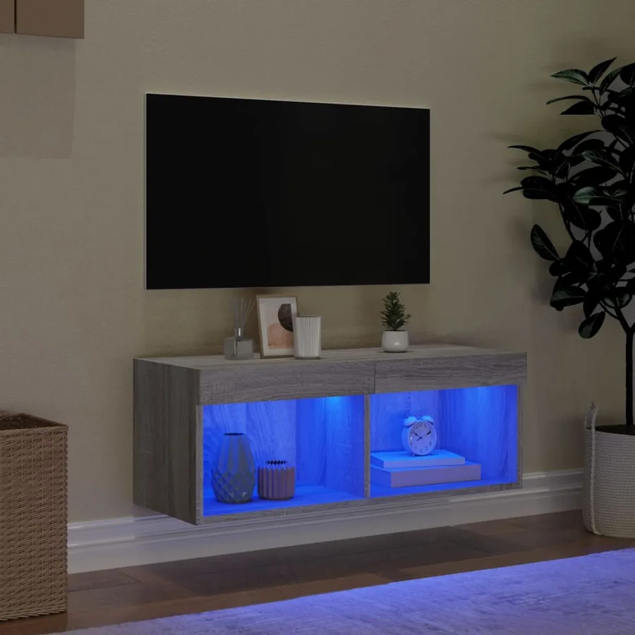Meuble TV avec lumières LED sonoma gris 80x30x30 cm - 3
