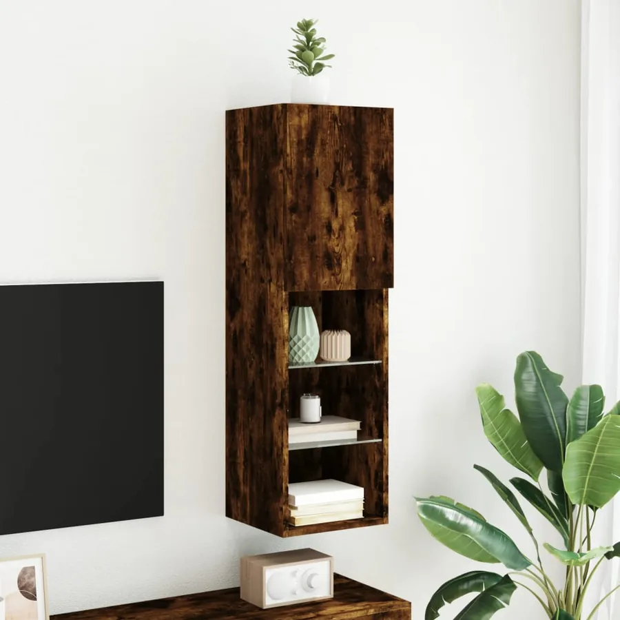 Meuble TV avec lumières LED chêne fumé 30,5x30x102 cm - 4