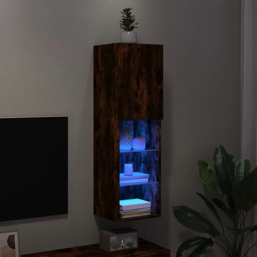 Meuble TV avec lumières LED chêne fumé 30,5x30x102 cm - 5