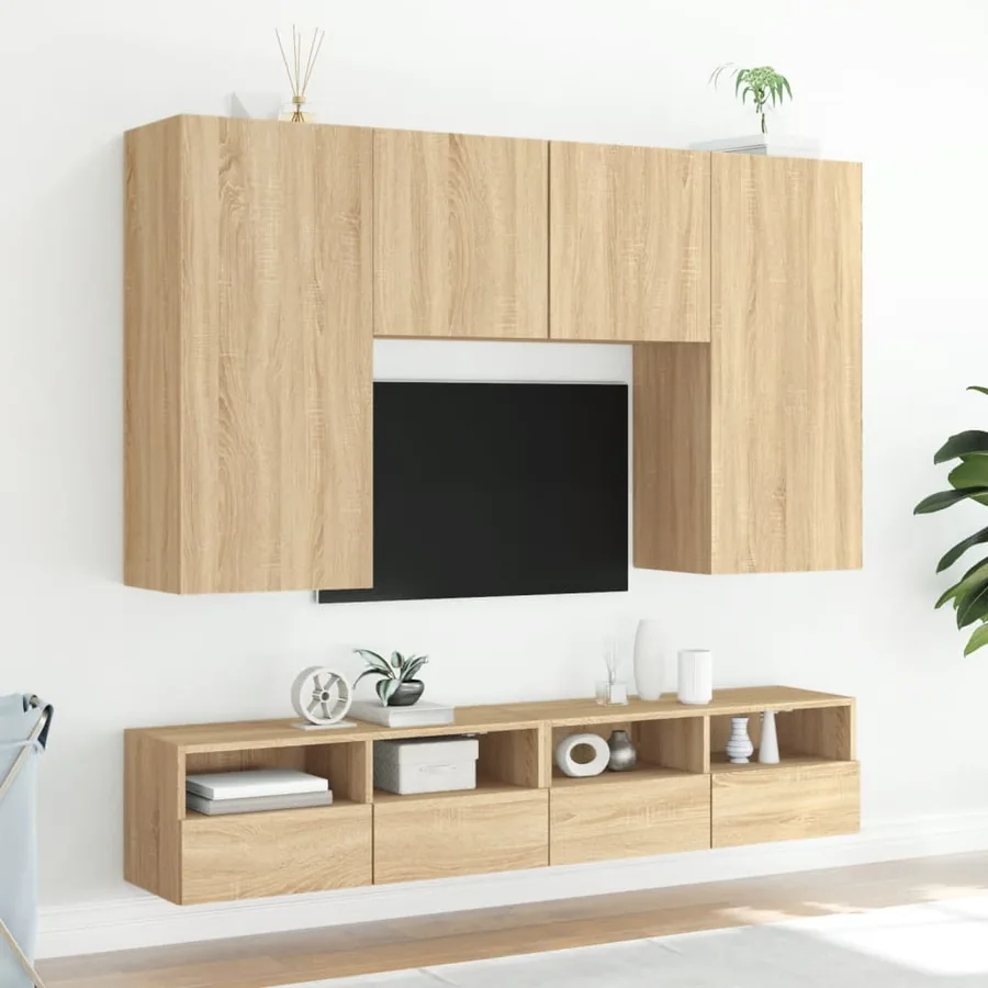 Meuble TV mural chêne sonoma 100x30x30 cm bois d'ingénierie - 4