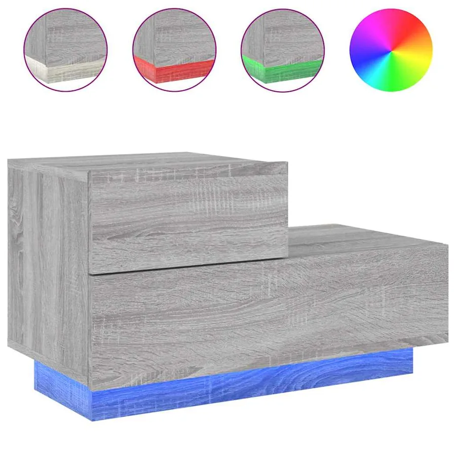 Table de chevet avec lumières LED sonoma gris 70x36x40,5 cm - 2