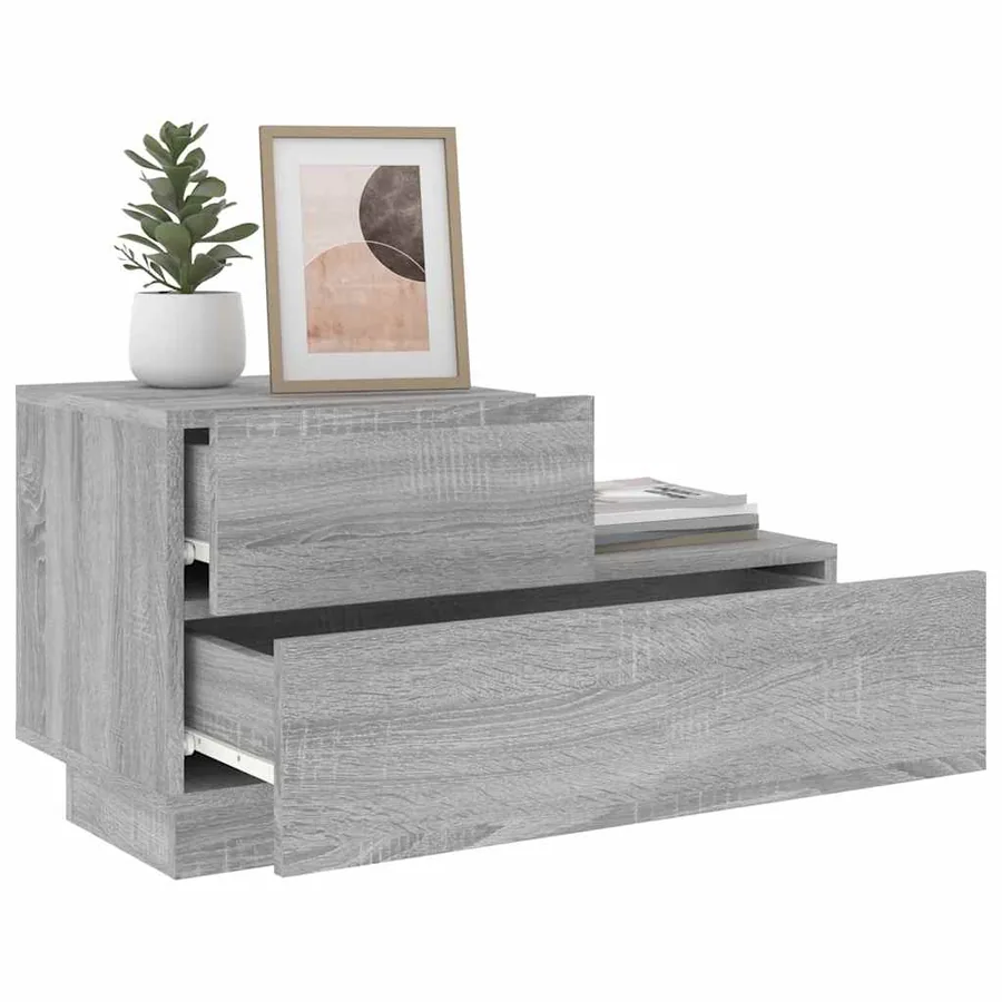 Table de chevet avec lumières LED sonoma gris 70x36x40,5 cm - 4
