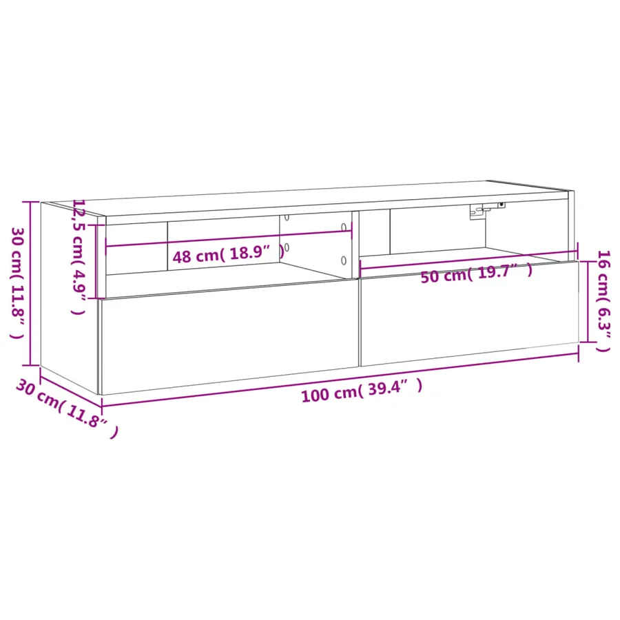 Meuble TV mural chêne fumé 100x30x30 cm bois d'ingénierie - 13