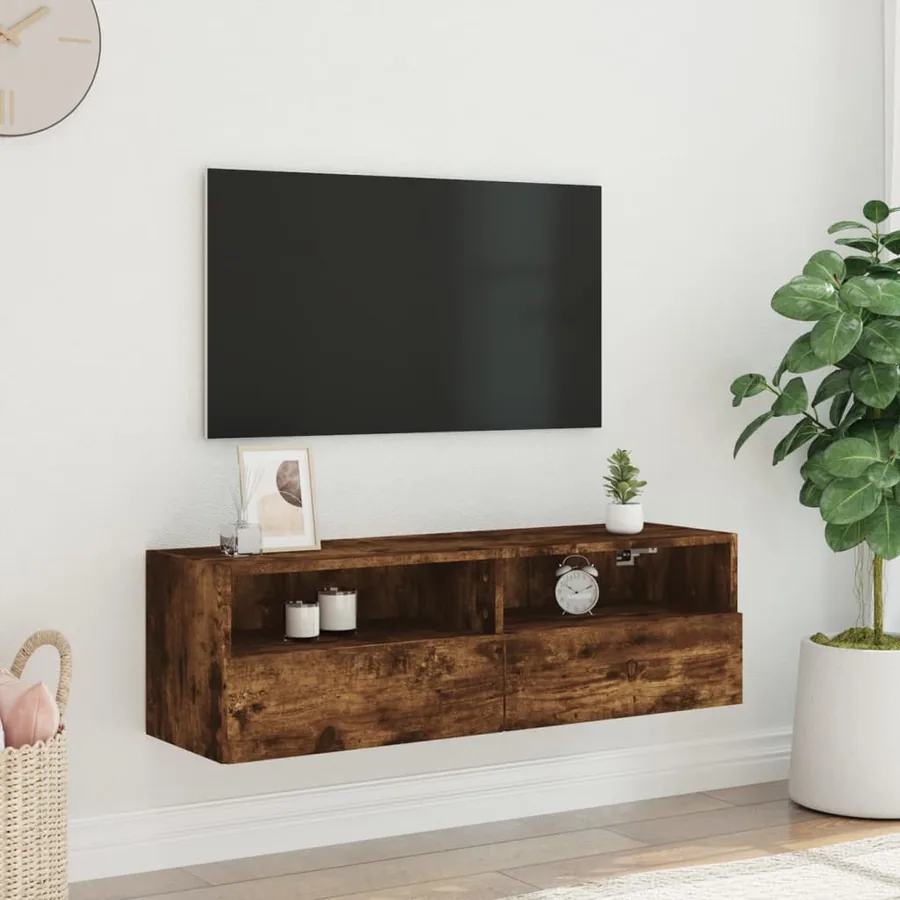 Meuble TV mural chêne fumé 100x30x30 cm bois d'ingénierie - 3