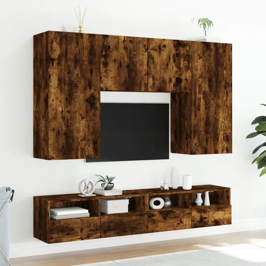 Meuble TV mural chêne fumé 100x30x30 cm bois d'ingénierie - 4