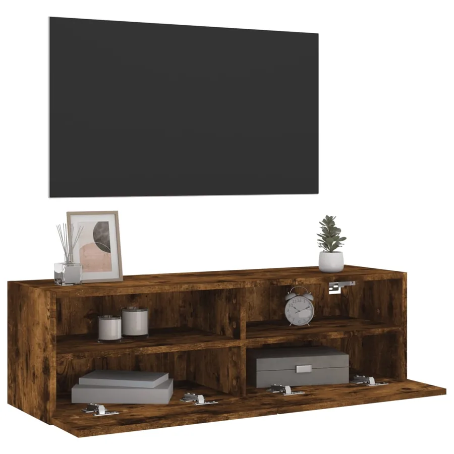 Meuble TV mural chêne fumé 100x30x30 cm bois d'ingénierie - 5