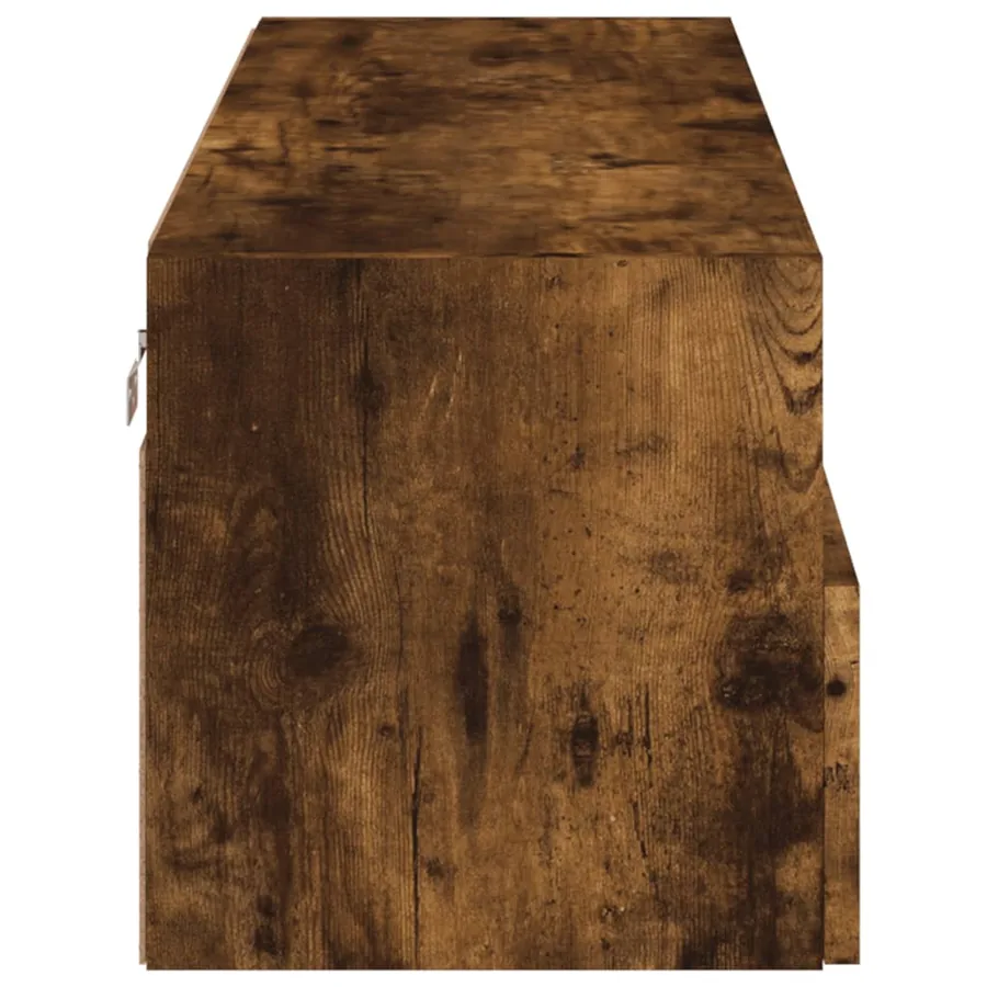 Meuble TV mural chêne fumé 100x30x30 cm bois d'ingénierie - 8