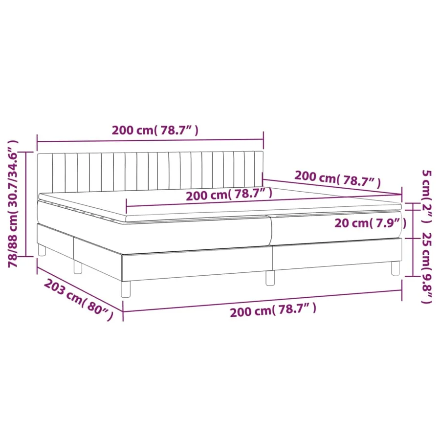 Sommier à lattes de lit avec matelas Gris foncé 200x200cm Tissu - 7