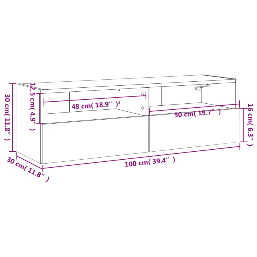 Meuble TV mural sonoma gris 100x30x30 cm bois d'ingénierie - 13