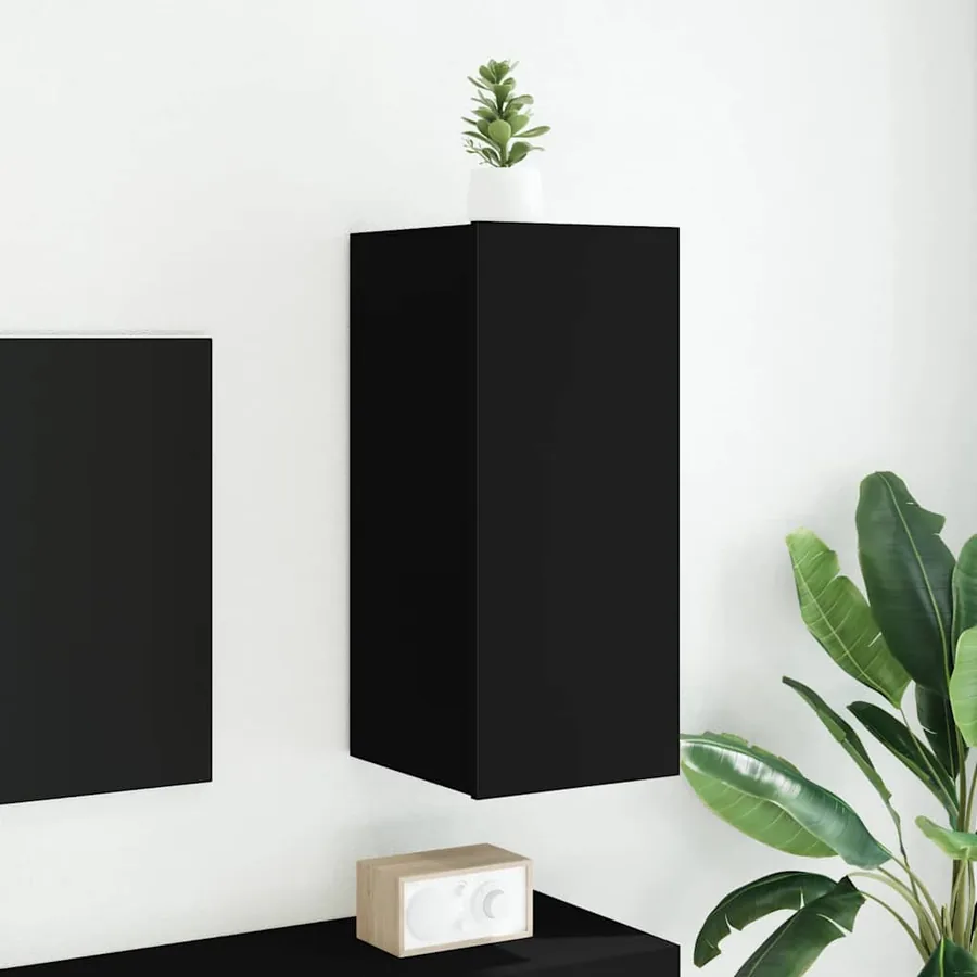 Meuble TV mural avec lumières LED noir 30,5x35x70 cm