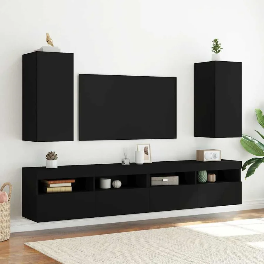 Meuble TV mural avec lumières LED noir 30,5x35x70 cm - 6