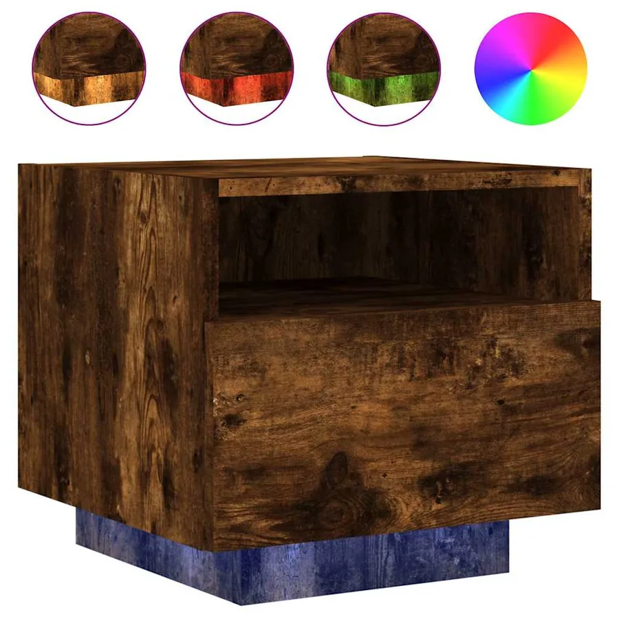 Table de chevet avec lumières LED chêne fumé 40x39x37 cm - 2