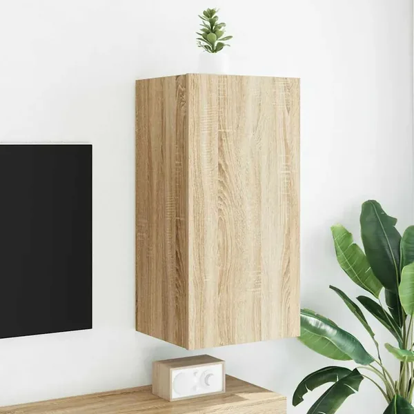 Meuble TV mural avec lumières LED chêne sonoma 40,5x35x80 cm