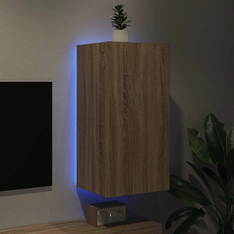 Meuble TV mural avec lumières LED chêne sonoma 40,5x35x80 cm - 3