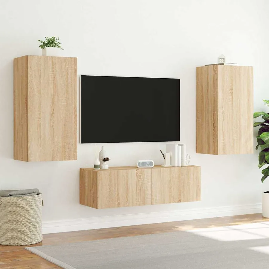 Meuble TV mural avec lumières LED chêne sonoma 40,5x35x80 cm - 4