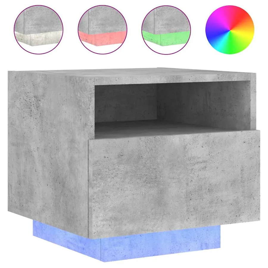 Table de chevet avec lumières LED gris béton 40x39x37 cm - 2